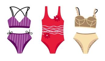 collezione di eleganti costumi da bagno e bikini intimo estate concetto illustrazione vettoriale isolato su sfondo bianco
