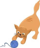 immagine di un gattino che gioca con un animale domestico tipo gomitolo di lana vettore