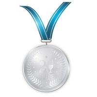 medaglia d'argento campione con nastro azzurro vettore