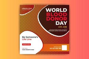 Download gratuito di post design sui social media per la giornata mondiale del donatore di sangue vettore