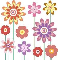 raccolta di fiori primaverili. semplici fiori multicolori in stile trendy vettore