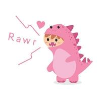 costume da dinosauro rosa con bambini che lo indossano all'interno con dinosauro rawr vettore