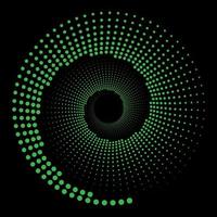 cerchio puntini verdi isolati su sfondo nero. arte geometrica. elemento di design per cornice, logo, tatuaggio, pagine web, stampe, poster, modello, sfondi vettoriali astratti. forma di illusione ottica.