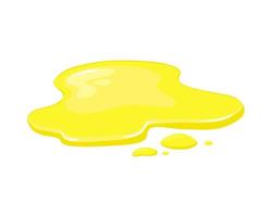 fuoriuscita di succo. pozza di liquido giallo. succo d'arancia, succo di limone o olio vegetale. illustrazione del fumetto di vettore. vettore