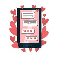 corrispondenza d'amore online nel tuo telefono. San Valentino. illustrazione vettoriale. vettore