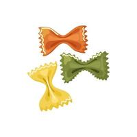 farfalle di pasta multicolori. cucina italiana. illustrazione del fumetto di vettore del cibo. sfondo isolato.