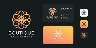 design del logo del fiore boutique e modello di ispirazione vettoriale per biglietti da visita