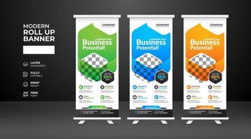 modello di banner roll up aziendale moderno e creativo vettore