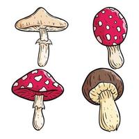 collezione di funghi colorati con stile disegnato a mano vettore