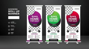 modello di banner roll up immobiliare moderno e creativo vettore