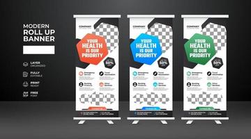 modello di banner roll up medico moderno e creativo vettore