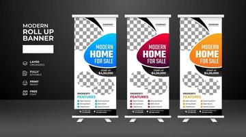 modello di banner roll up immobiliare moderno e creativo vettore