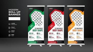 modello di banner roll up fitness palestra moderna e creativa vettore