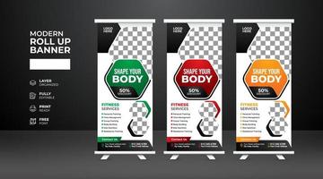 modello di banner roll up fitness palestra moderna e creativa vettore