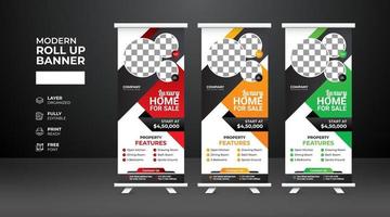 modello di banner roll up immobiliare moderno e creativo vettore