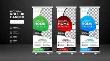 modello di banner roll up immobiliare moderno e creativo vettore