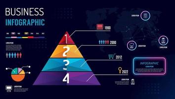 modello di etichetta piramide infografica vettoriale con icone. icona di affari online neon. può essere utilizzato per infografiche, diagrammi di flusso, presentazioni, siti Web, banner, materiali stampati.