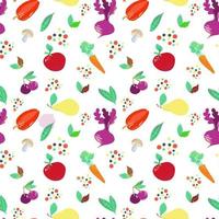 modello alimentare senza cuciture su sfondo bianco. giornata mondiale dell'alimentazione. 16 ottobre. verdura e frutta, funghi, erbe e spezie. adatto per tessuti e imballaggi