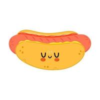 simpatico personaggio di hotdog divertente. icona dell'illustrazione del carattere kawaii del fumetto disegnato a mano di vettore. isolato su sfondo bianco. concetto di carattere hot dog vettore