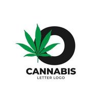 lettera o con elemento di design del logo vettoriale foglia di cannabis