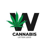 lettera w con elemento di design del logo vettoriale foglia di cannabis