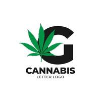 lettera g con elemento di design del logo vettoriale foglia di cannabis