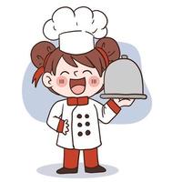 sorriso felice bambina chef.kid cucina concept.doodle disegnato a mano illustrazione vettoriale. vettore