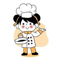 sorriso felice bambina chef.kid cucina concept.doodle disegnato a mano illustrazione vettoriale. vettore