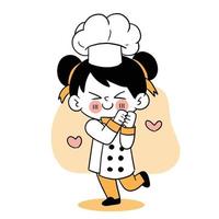 sorriso felice bambina chef.kid cucina concept.doodle disegnato a mano illustrazione vettoriale. vettore