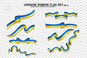 set di bandiere a nastro ucraina, elemento di design. 3d su uno sfondo trasparente. illustrazione vettoriale