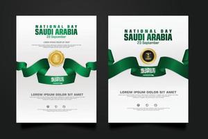 Arabia Saudita modello di sfondo felice giornata nazionale con calligrafia araba. vettore