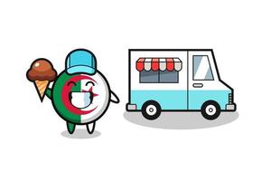 mascotte cartone animato della bandiera dell'algeria con camion dei gelati vettore