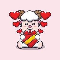 simpatico personaggio dei cartoni animati di pecore felici nel giorno di San Valentino vettore