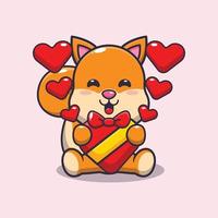 simpatico personaggio dei cartoni animati scoiattolo felice nel giorno di San Valentino vettore