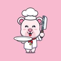 simpatico personaggio dei cartoni animati della mascotte dello chef dell'orso polare con coltello e piatto vettore
