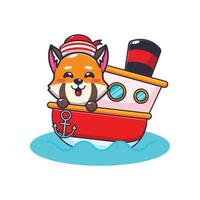 simpatico personaggio dei cartoni animati della mascotte del panda rosso sulla nave vettore