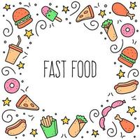 set di doodle disegnato a mano fast food. illustrazione vettoriale. vettore