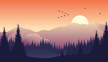 illustrazione del paesaggio piatto dell'alba o del tramonto vettore