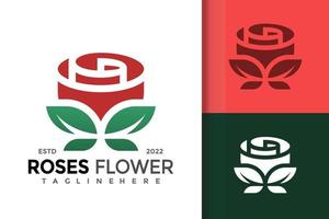 modello di vettore di progettazione logo fiore rosa rossa