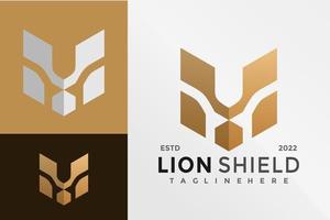 modello di illustrazione vettoriale di progettazione del logo della testa dello scudo di leone