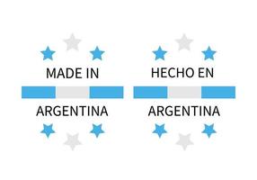 made in argentina etichette in inglese e in spagnolo. icona di vettore del marchio di qualità. perfetto per il design del logo, tag, badge, adesivi, emblema, pacchetto di prodotti