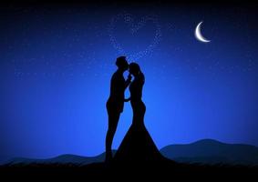 immagine silhouette un paio di uomini e donne con la luna nel cielo di notte illustrazione vettoriale design