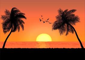 vista del paesaggio disegno palmo con sfondo tramonto o alba illustrazione vettoriale concetto romantico