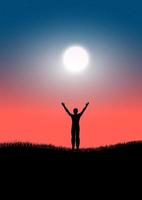 disegno concetto silhouette ringraziamento l'uomo in piedi alza la mano con la luna sfondo illustrazione vettoriale