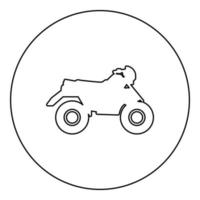 quad bike atv moto per corse su tutti i terreni icona del veicolo in cerchio rotondo colore nero illustrazione vettoriale immagine contorno linea di contorno stile sottile