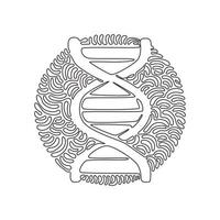 icone del dna di disegno a una linea singola. vita gene modello bio codice genetica molecola simboli medici. molecola struttura, cromosoma. stile di sfondo del cerchio di ricciolo di turbinio. grafica di disegno a linea continua vettore