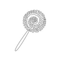 lecca-lecca a vortice di disegno a linea continua singola. caramelle di zucchero colorate per dessert. caramelle dolci su stick con design contorto. stile ricciolo a spirale. illustrazione vettoriale di disegno grafico dinamico di una linea