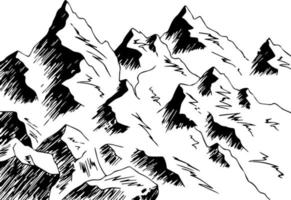 illustrazione isolata del vettore di montagna contorno terreno montuoso disegnato a mano