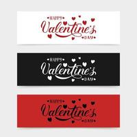 set di 3 banner di san valentino. felice san valentino calligrafia lettering. modello vettoriale facile da modificare.