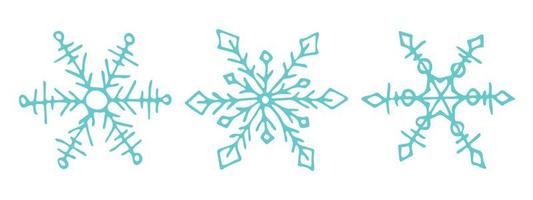 set di simpatici fiocchi di neve disegnati a mano. illustrazione di doodle di vettore. design moderno di natale e capodanno. per stampa, web, design, decorazione, logo.
